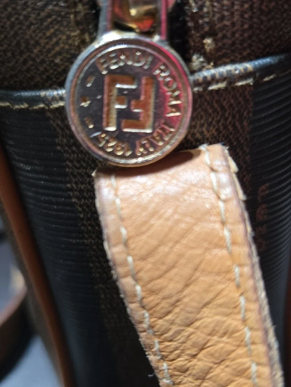 Fendi Brown and Tan Striped Canvas Messenger Bag